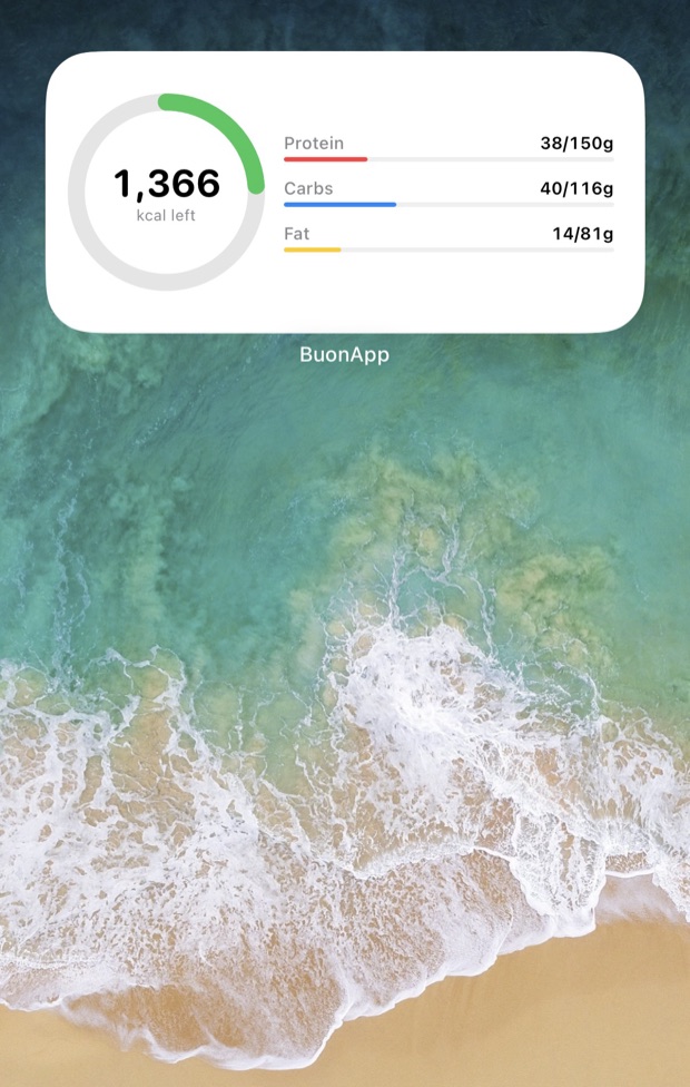 BuonApp home-screen widget: calories left with macro bars